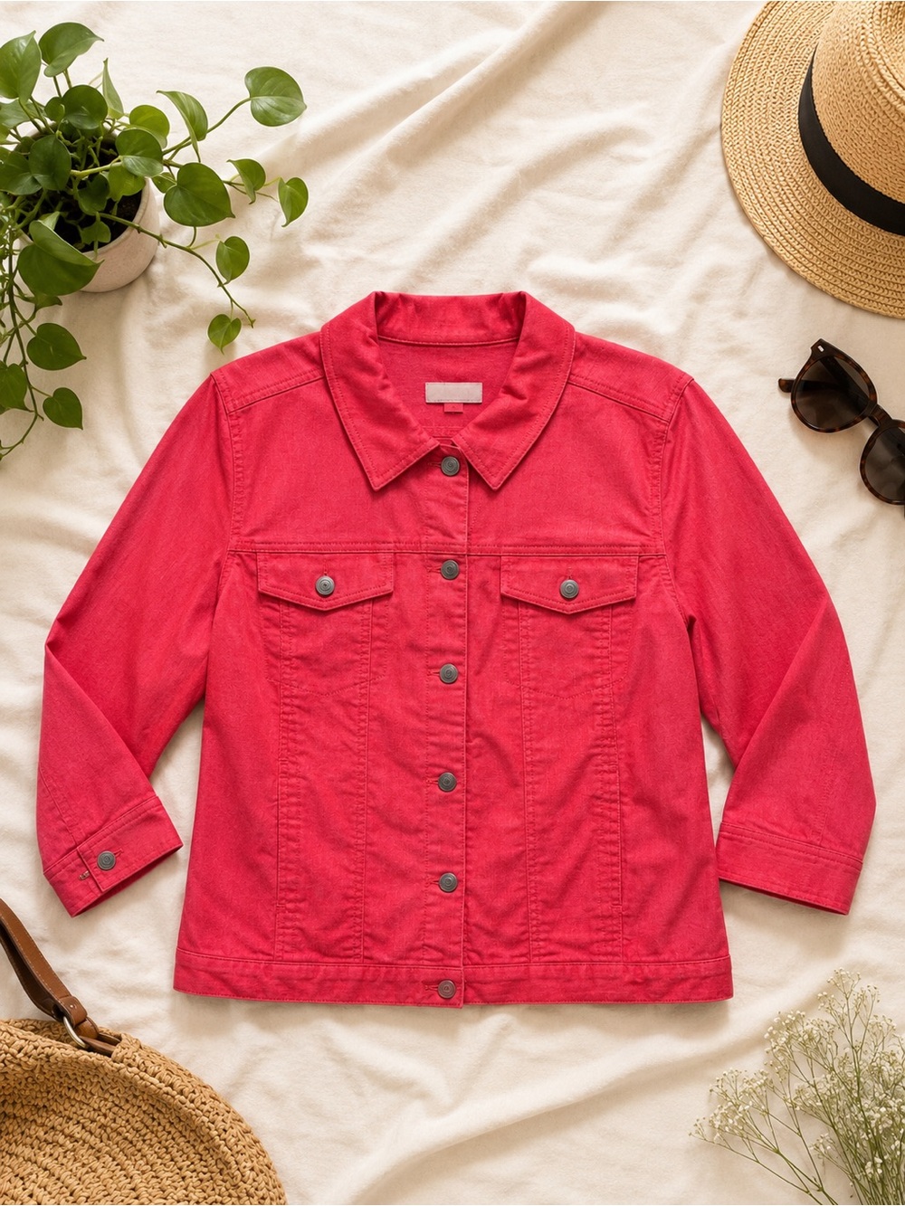 ✨d&co. Denim & Co QVC Coral Pink 3/4 Sleeve Denim Jacket Size M✨